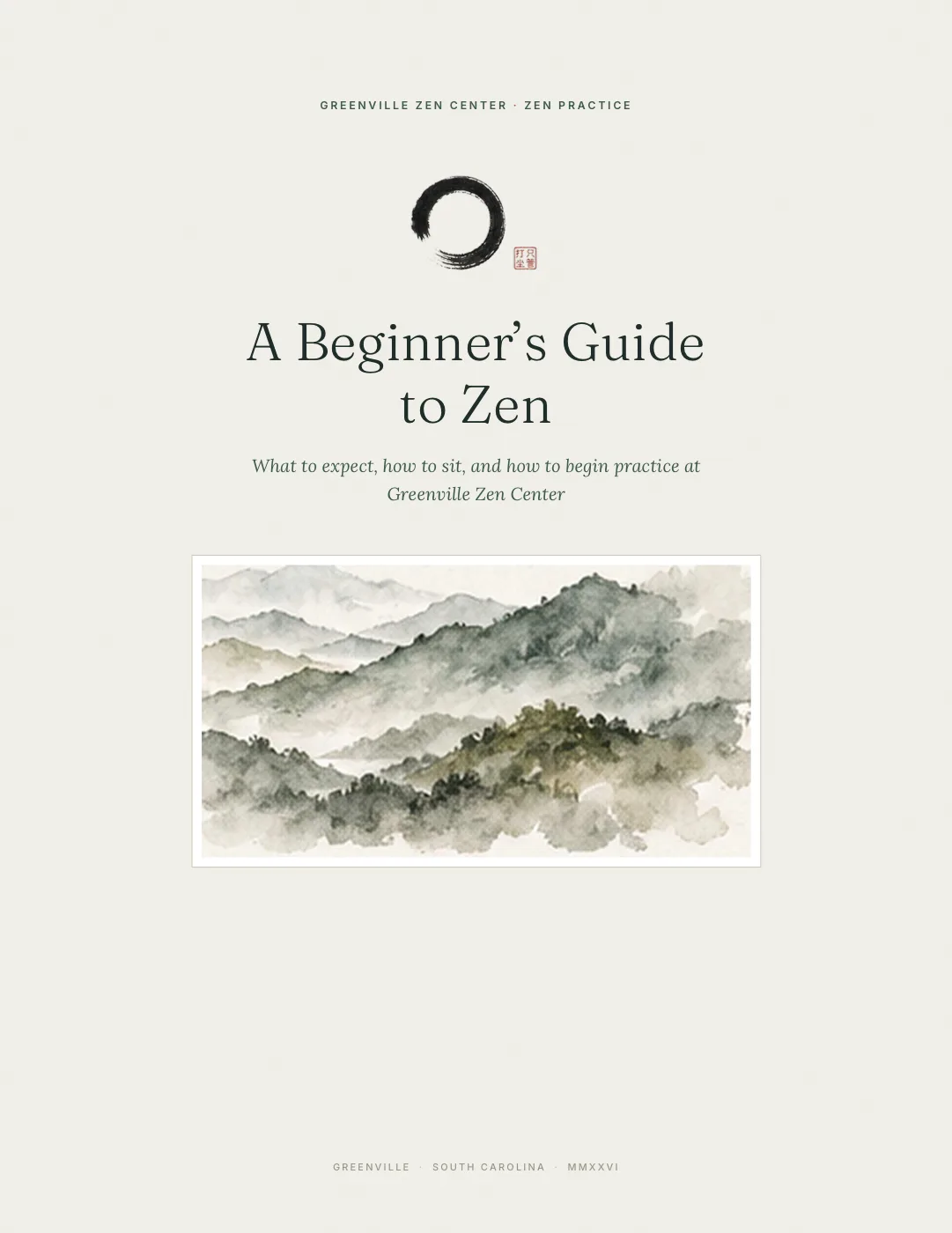 Cover of Begin to Sit, a short illustrated guide to zazen from Greenville Zen Center.